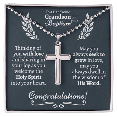 Grandson Baptism Cross Engraved Necklace - Love You This Much